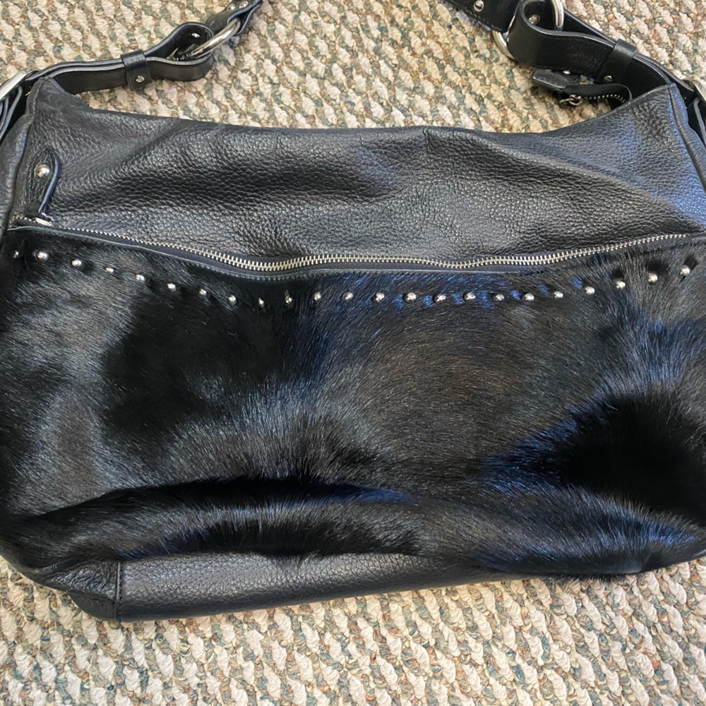 Black Leather and Fur Women's Bag